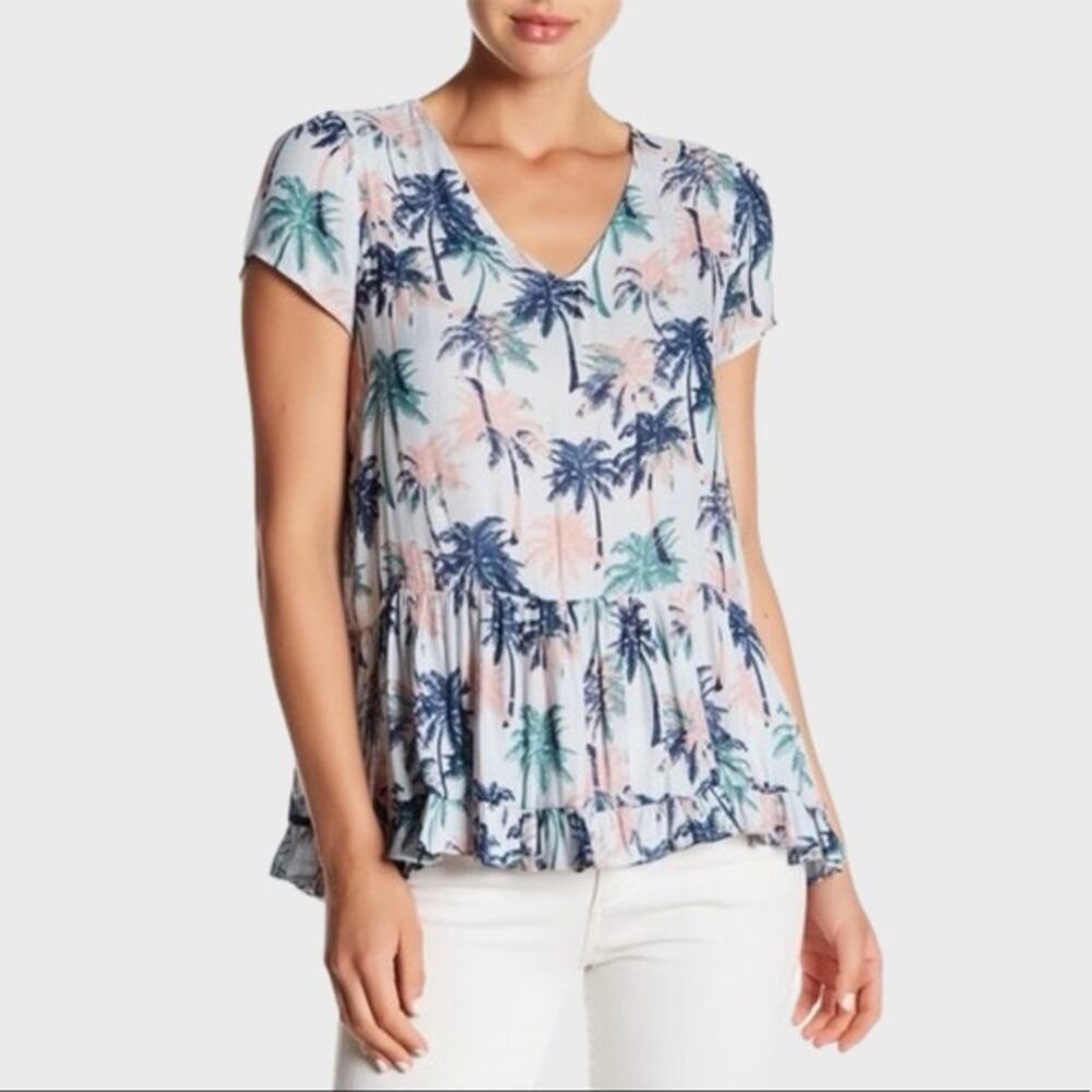NWOT Anthropologie RO&DE Sheer Palm Tree Peplum Blouse Size Small